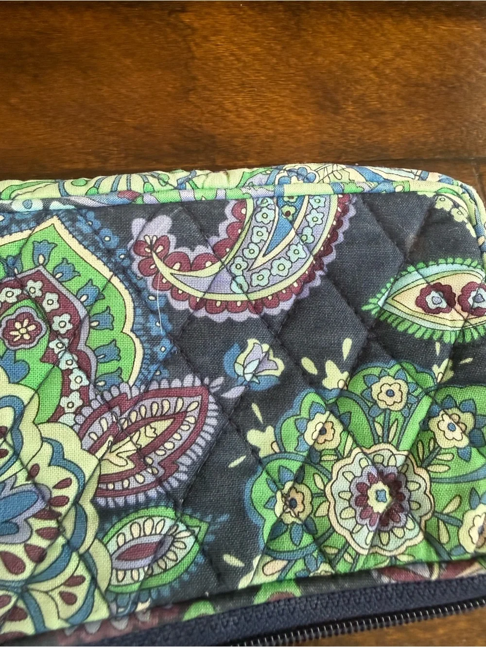 Vera Bradley Blue and Green Paisley Quilted Wristlet